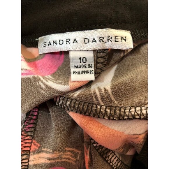 Sandra Darren Dress Womens 10 Pleated A Line Geometric Print Brown Pink Fitted - Picture 4 of 8